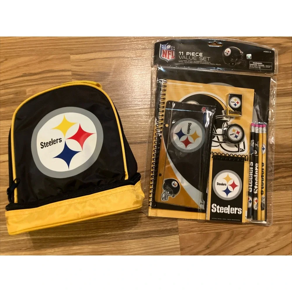 Pittsburgh Steelers Insulated  Lunch Box & Folder, Pencil‎ Set School Supply